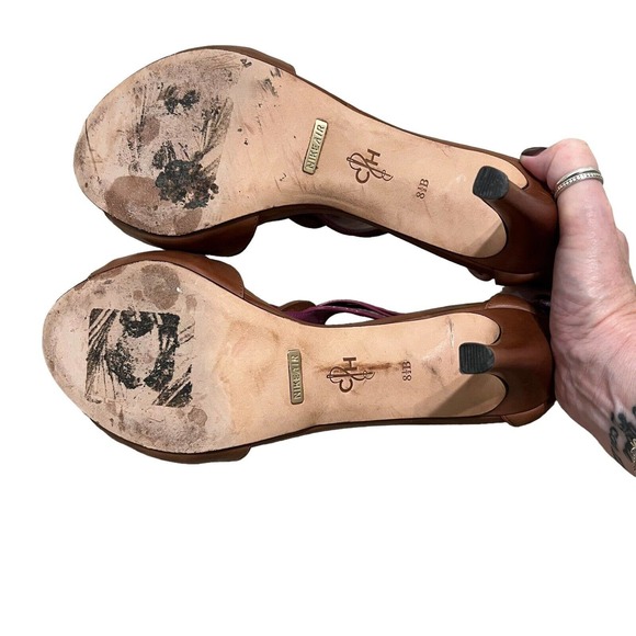 Cole Haan Vivian Brown/Pink Strappy Stiletto Heel Zipper Sandals - Size 8.5 B - Picture 10 of 11